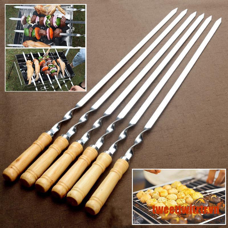 Set 6 xiên nướng BBQ bằng thép không gỉ tay cầm dài tiện lợi