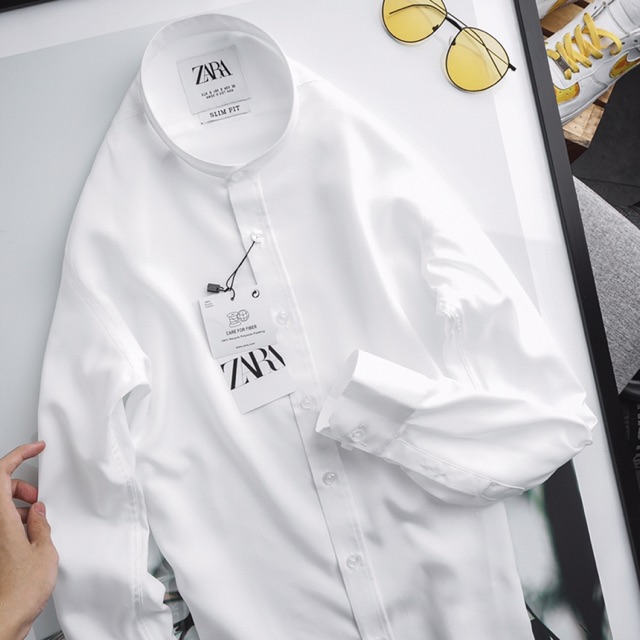 (Zara) Áo Sơ Mi Nam Cổ Trụ Trắng Đen Cao Cấp ( Cam kết ảnh thật shop tự chụp )