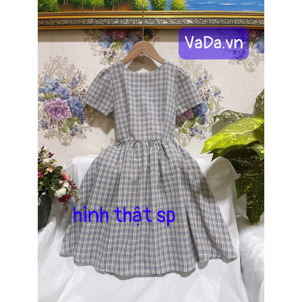 Đầm xòe caro , nơ sau kiểu tiểu thư xinh yêu dễ thương, dự tiệc cưới đi chơi , dạo phố Thời Trang VADA - Đ125 | BigBuy360 - bigbuy360.vn