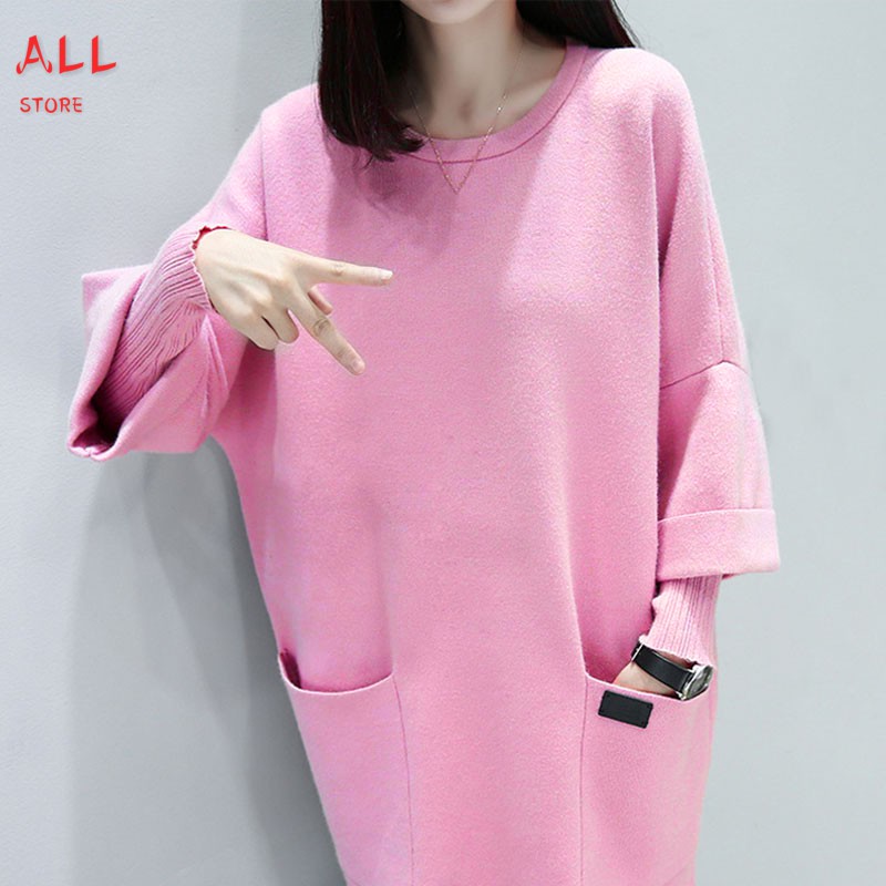 Áo Sweatshirt Tay Dài Cổ Tròn Dáng Rộng Có Túi