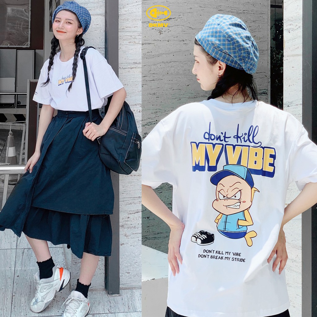 Áo thun nữ cotton màu trắng unisex form rộng | DKMV White Baseball Tee