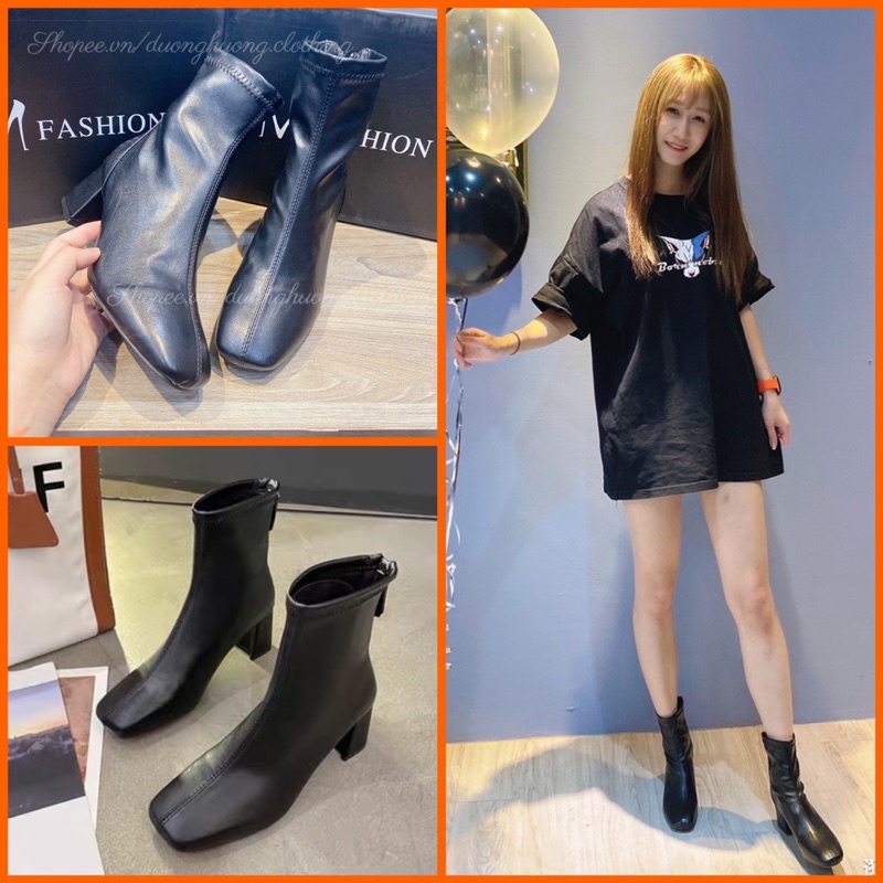 Bốt Nữ Da Mềm Cao Gót, boots Nữ Cổ Ngắn Hàn Quốc Siêu Êm Ôm Cổ Chân Đủ Size Duonghuong.clothing | BigBuy360 - bigbuy360.vn