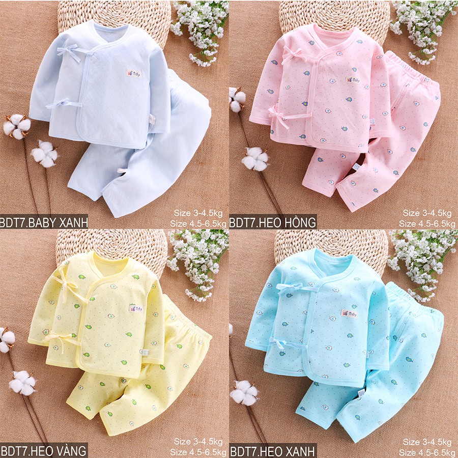 Bộ cotton dài tay cúc giữa Cotton mặc hè thu cho bé trai bé gái sơ sinh Hàng Quảng Châu xuất Nhật BDT07