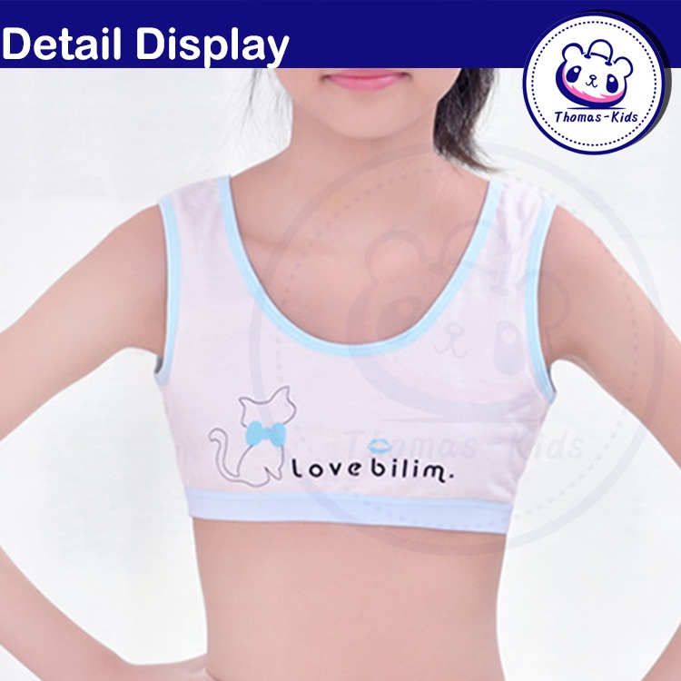 [THOMAS Kids] Áo Lót Thể Thao Cotton Họa Tiết Mèo Hoạt Hình Nhiều Màu Sắc Cho Bé Gái 8-16 Tuổi