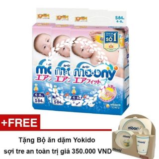 Combo 3 gói bỉm moony dán NB90, S84, M64, L54 quần L44, XL38 có quà tặng