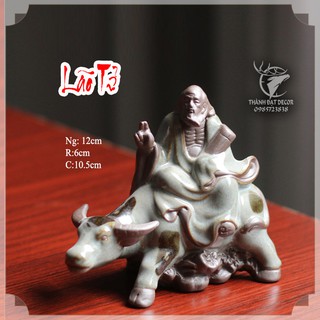 Tượng Gốm Sứ Mini Tráng Men Lão Tử Cưỡi Trâu , Trang Trí Tiểu Cảnh Hòn Non Bộ Cây Bonsai Cây Cảnh