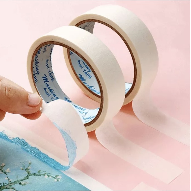 Băng Keo Giấy 1.2cm 2.4cm 10 yard Keo Dính Chắc Chắn Dễ Sử Dụng