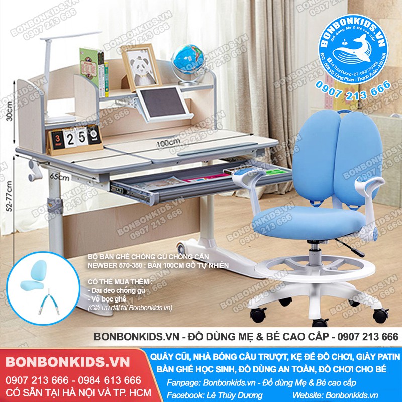Bộ Bàn Ghế Học Sinh Cao Cấp Newber G570-350 (Bàn 100cm gỗ tự nhiên) | BigBuy360 - bigbuy360.vn