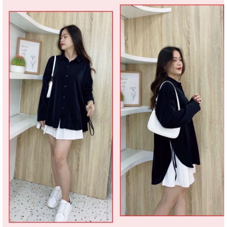 Áo sơ mi tay dài rút dây 2 bên nhiều màu hottrend bigsize 60-92kg