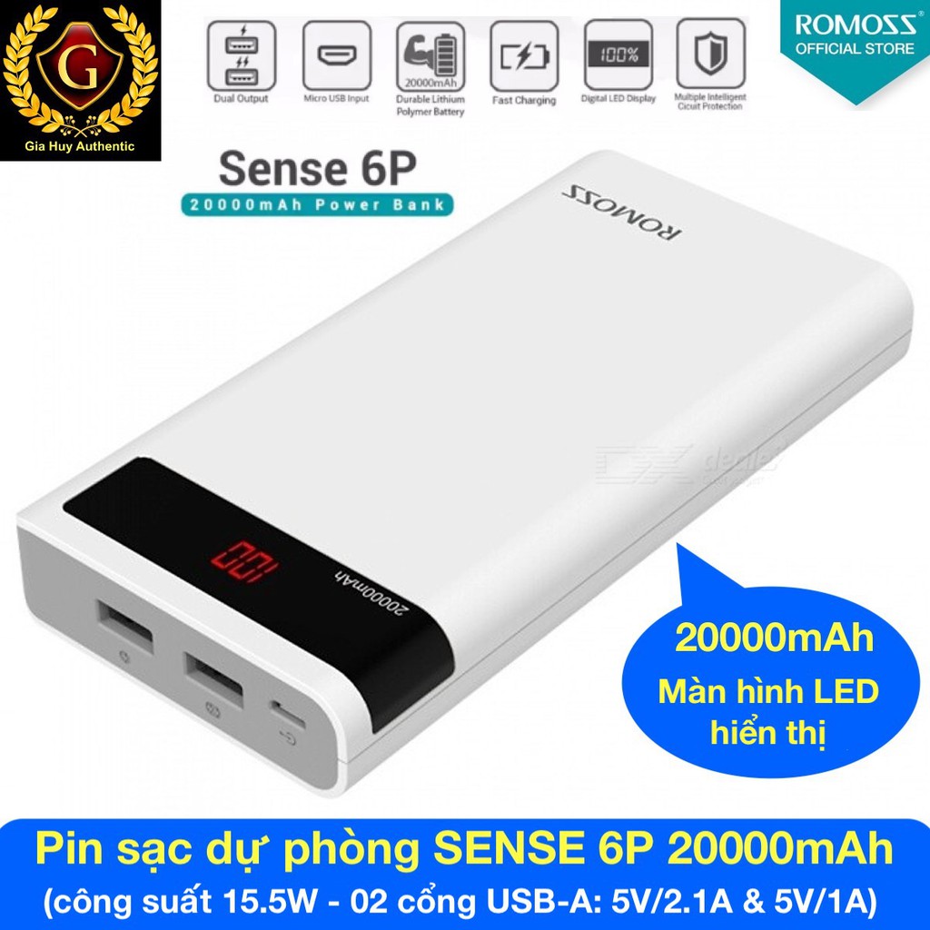 [Mã 159ELSALE hoàn 7% đơn 300K] Pin sạc dự phòng ROMOSS SENSE 6P 20000mAh