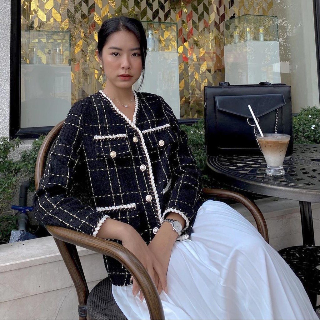 Áo Blazer Dạ Tweed Border Linen Jacket | HQ2158 | Lana Official | BigBuy360 - bigbuy360.vn