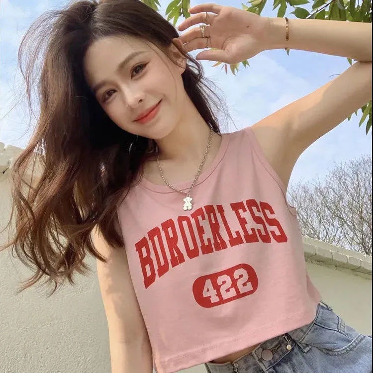 Áo croptop IELGY không tay in chữ thời trang hè cho nữ