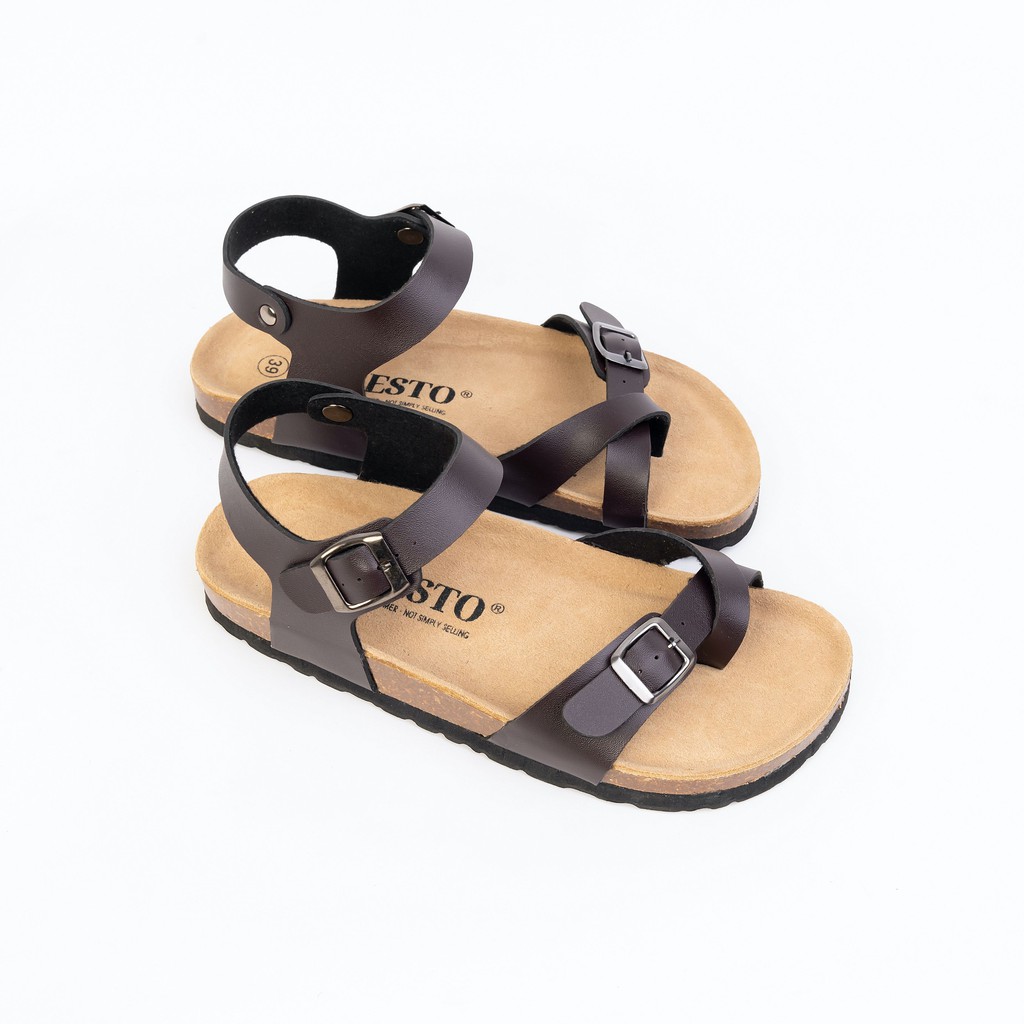 [Da bò] Giày Sandal Nam Nữ PRESTO Xỏ Ngón Thời Trang Da Bò (Nâu/Đen) - SD01