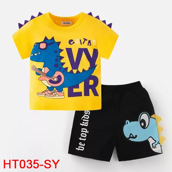 0 - ⚡ SIÊU SALE ⚡ - Bộ cotton bé trai mùa hè siêu thoáng mát, họa tiết khủng long dễ thương - HT035