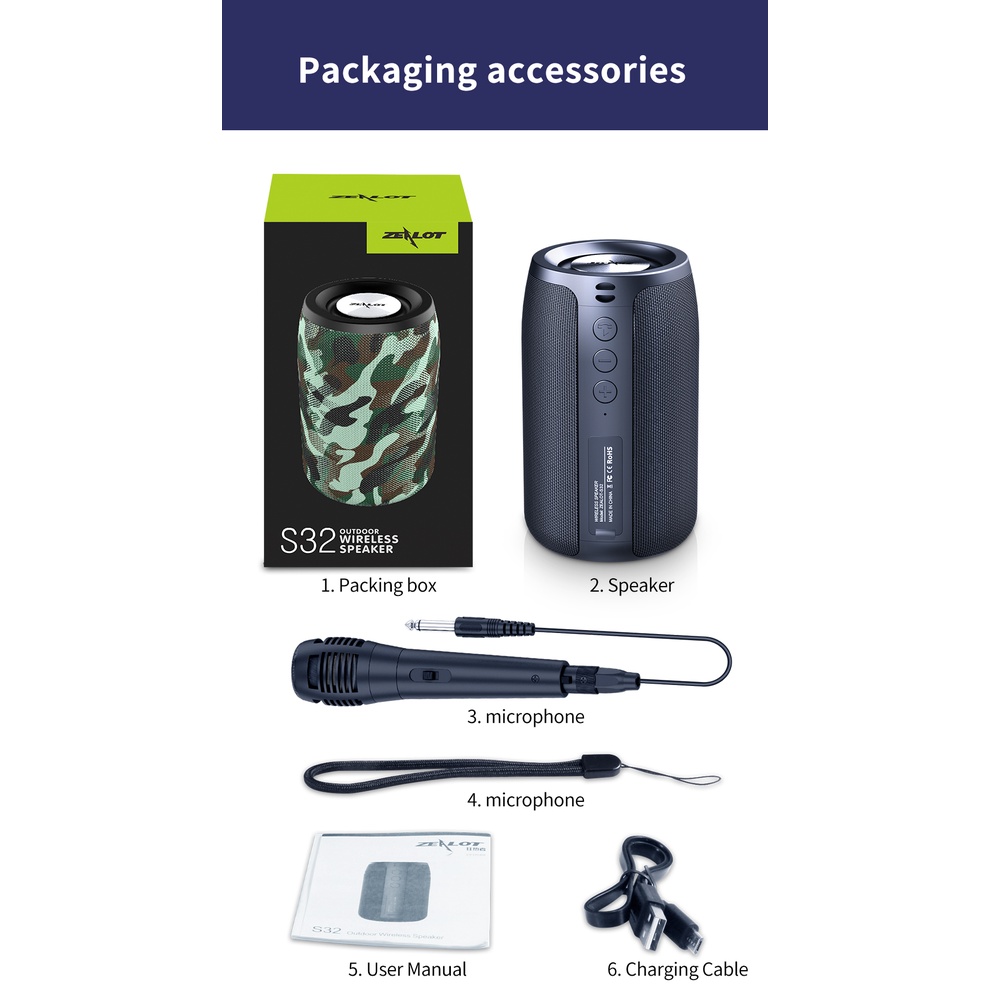 Loa Bluetooth ZEALOT S32D 1 Micro Chuyên Dụng Cho Các Hoạt Động Ngoài Trời