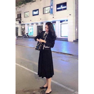 H&M Đức - Chân váy midi xếp ly chuẩn form voan mỏng nhẹ màu đen sale auth new tag cao cấp chính hãng 0870958002