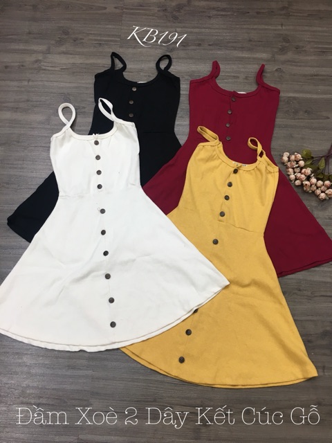 Đầm Xoè 2 Dây Kết Cúc Gỗ Siêu Xinh - VD03