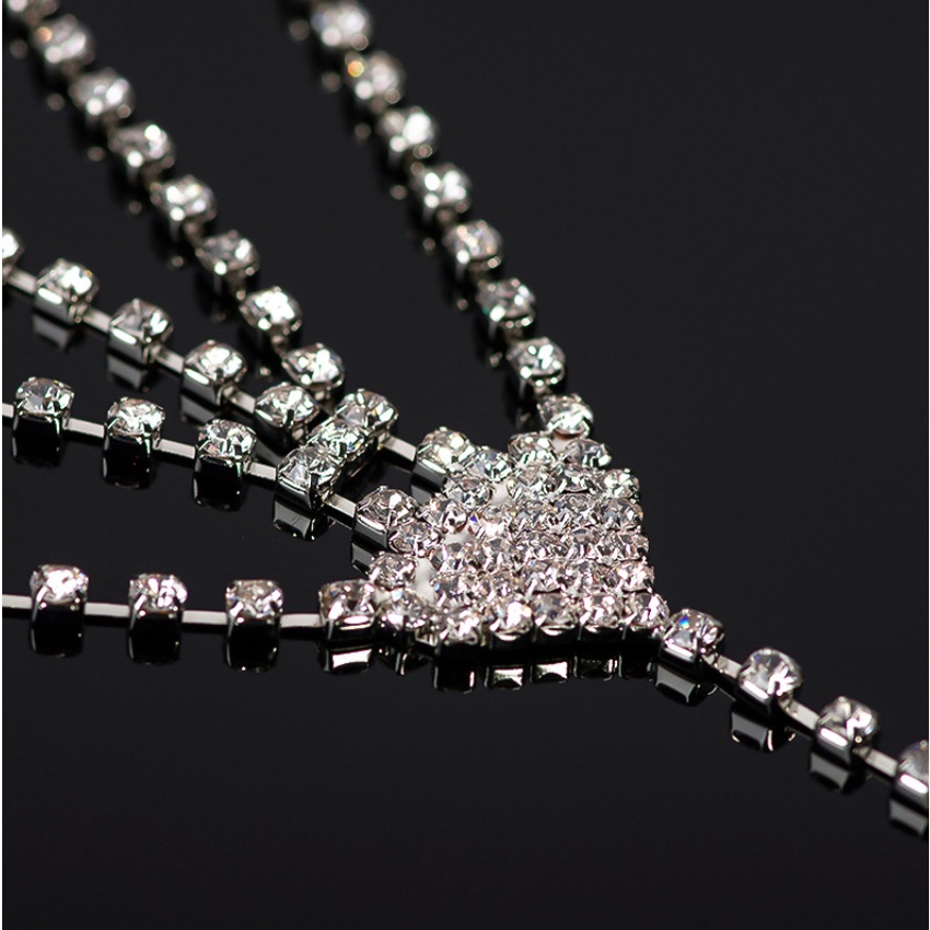 Lắc Tay Bạc Nữ Free Size Họa Tiết Pha Lê Chuỗi Liền Nhẫn Phù Hợp Dạ Tiệc Cô Dâu