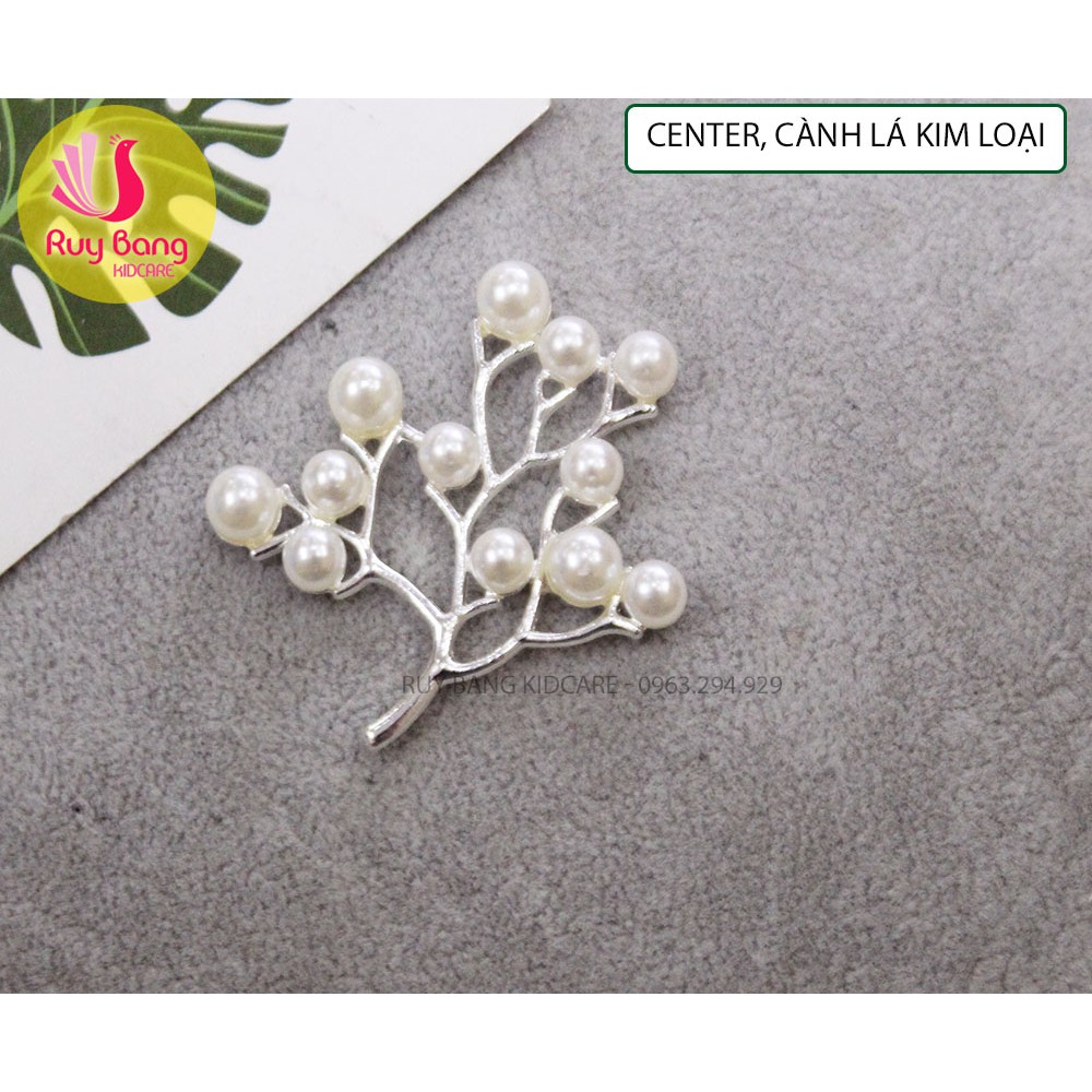 Cành hoa mạ kim ❤️FREESHIP❤️Cành lá kim loại, center đá đính hoa vải handmade