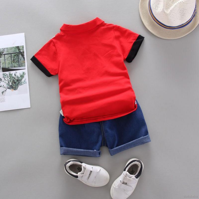 Set áo thun + quần short denim thời trang mùa hè cho bé trai 0~4 tuổi