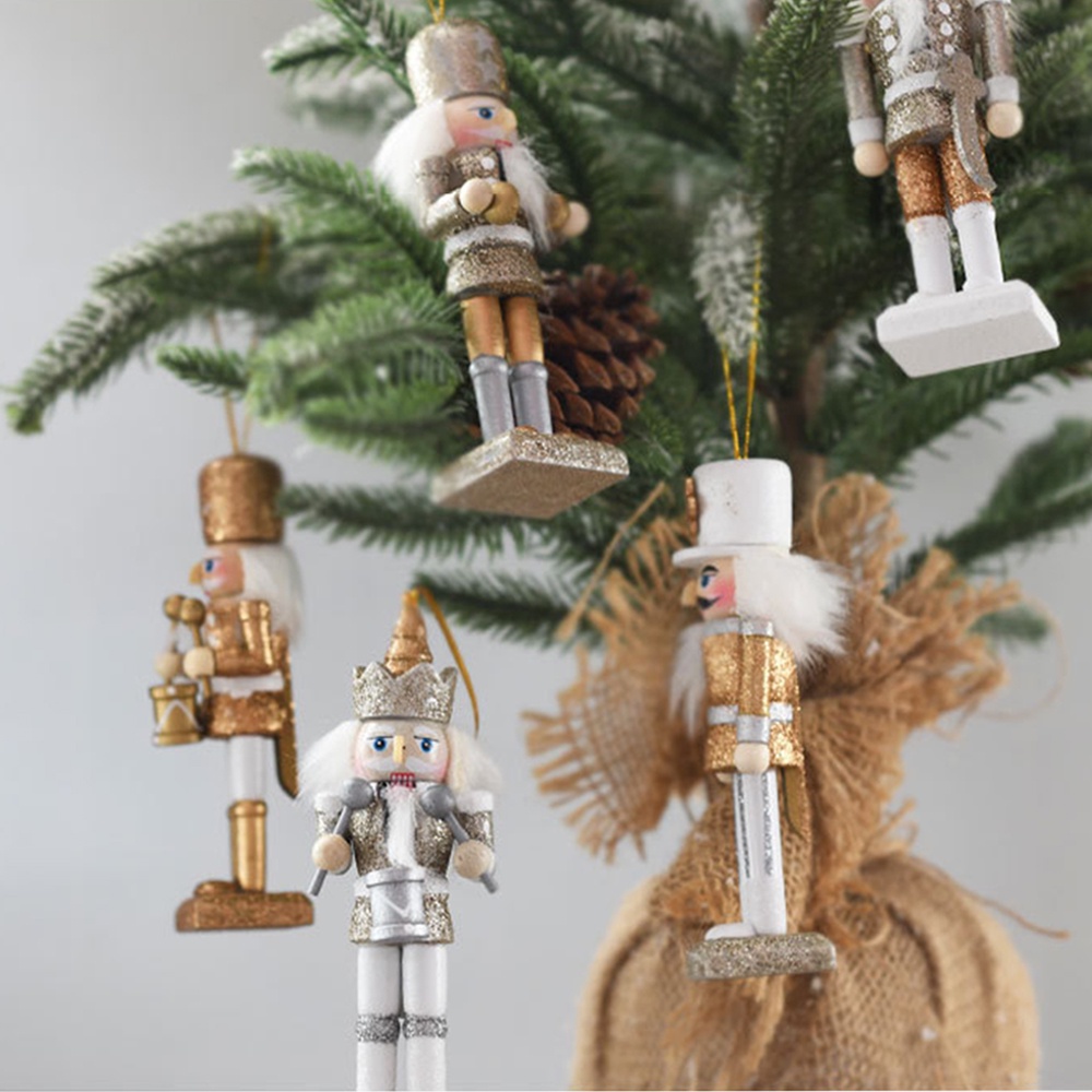 Set 5 Búp Bê Gỗ Đính Hạt Dẻ Lấp Lánh Trang Trí Giáng Sinh