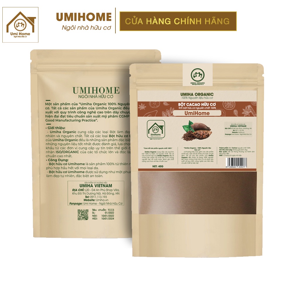 Bột CaCao đắp mặt hữu cơ UMIHOME nguyên chất | Cocoa Powder 100% Organic 135G