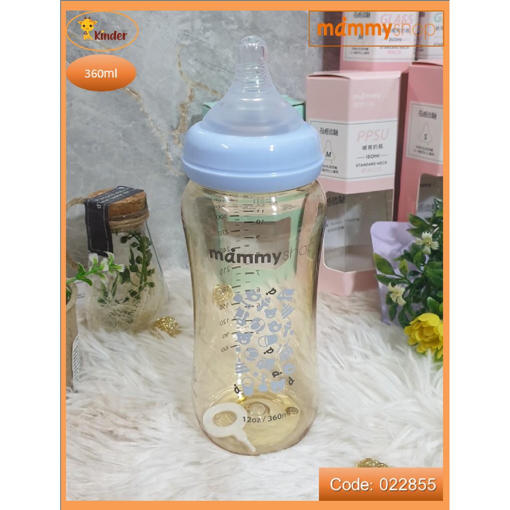 Bình sữa 360ml nhựa PPSU hồ lô cổ rộng mammyshop - màu xanh dương