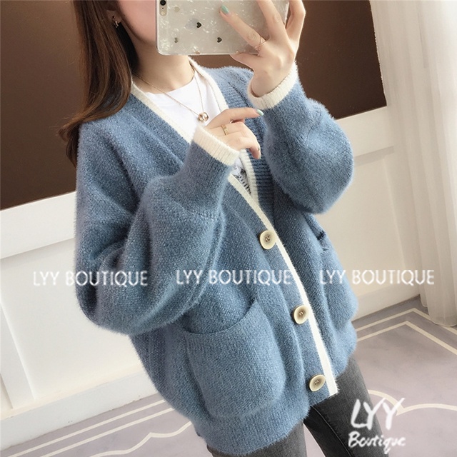 Áo cardigan nữ len lông thỏ dầy mịn trơn phối viền 2 túi trước 3 màu Quảng Châu LYY BOUTIQUE | BigBuy360 - bigbuy360.vn