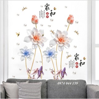 Decal dán tường hoa sen đá 3 D