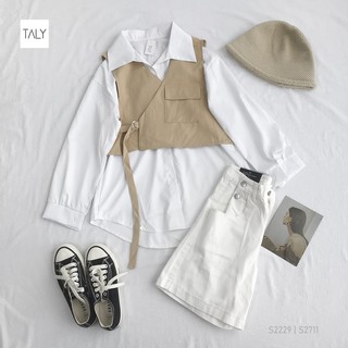 Set áo sơ mi + ghile đan chéo 1 túi TALY S2229