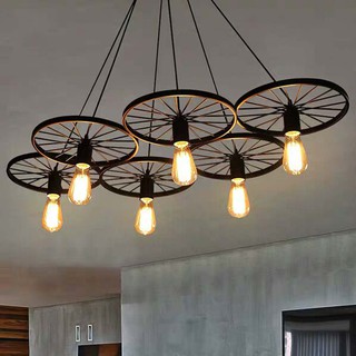Đèn thả 6 bóng bánh xe cổ điển đẹp