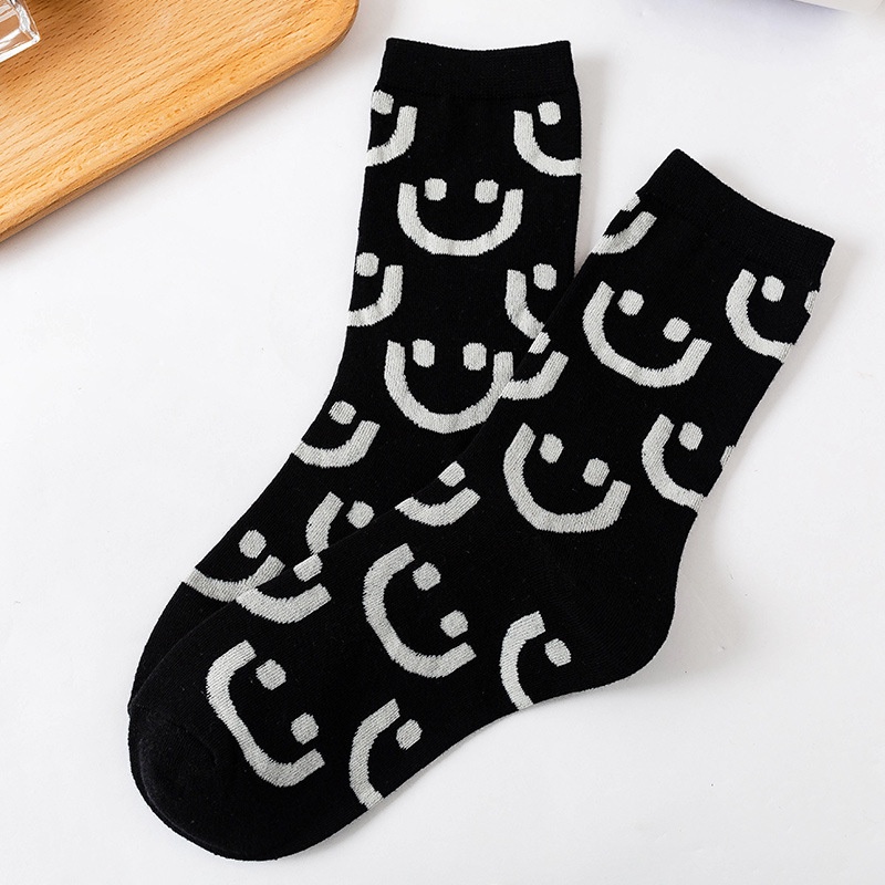 Vớ Cotton Thể Thao Họa Tiết Mặt Cười Thời Trang Xuân Thu Cho Nữ