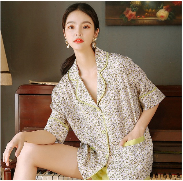 Pijama nữ đùi cao cấp xanh cốm hoa ĐẸP tại Nội Y Đẹp