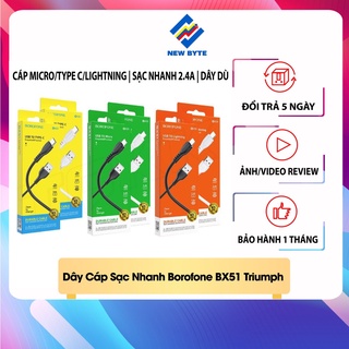 Dây cáp sạc nhanh Borofone BX51,cáp sạc chân dẹt/type C/Micro hỗ trợ sạc nhanh 2.4A và truyền dữ liệu