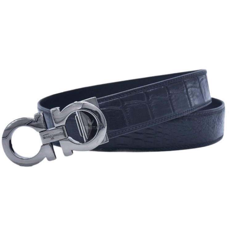 Combo thắt lưng / dây nịt da cá sấu thật phần bụng liền nguyên tấm bản 3.5cm và đầu aa đục lỗ tiện dụng Yimita