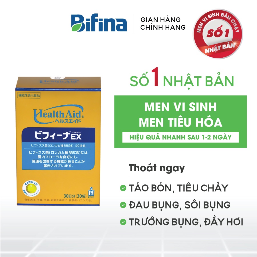 Men vi sinh sống BIFINA NHẬT BẢN,loại EX 30 gói cho cho trẻ em,người lớn, bà bầu,táo bón,tiêu chảy,đầy hơi