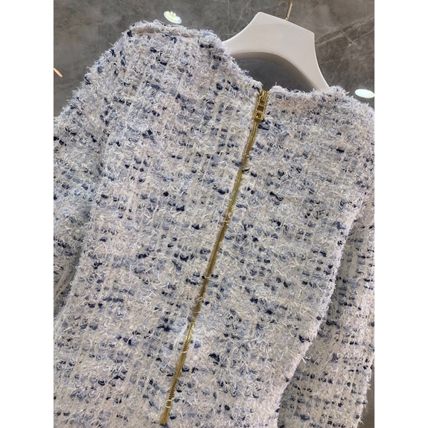 Đầm len nữ dài tay dáng ôm viền tua rua mẫu mới thương hiệu Balmain cao cấp