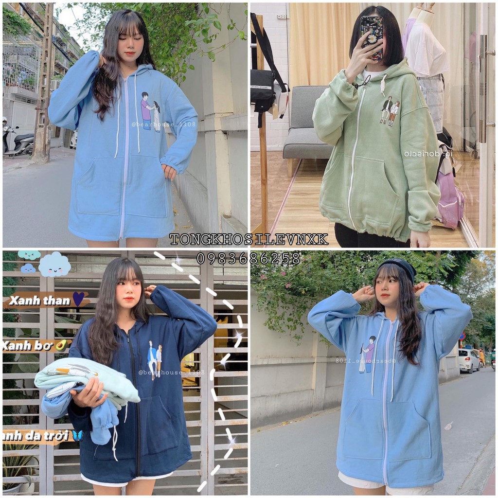 ÁO KHOÁC COUPLE Xanh Bơ - Áo Khoác Hoodie Zip Love Nam Nữ Unisex 3 Màu