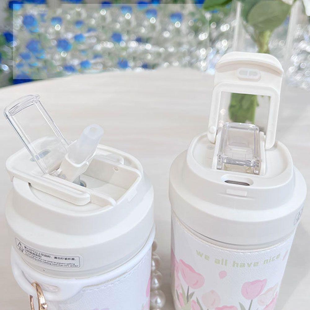 Bình Nước Giữ Nhiệt 450ml Có Ống Hút Hình Hoa Tulip