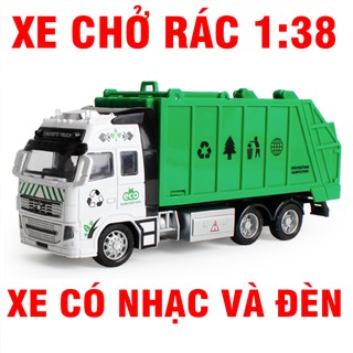 Mô hình xe ô tô chở rác có âm thanh và đèn tỉ lệ 1:38 đồ chơi trẻ em