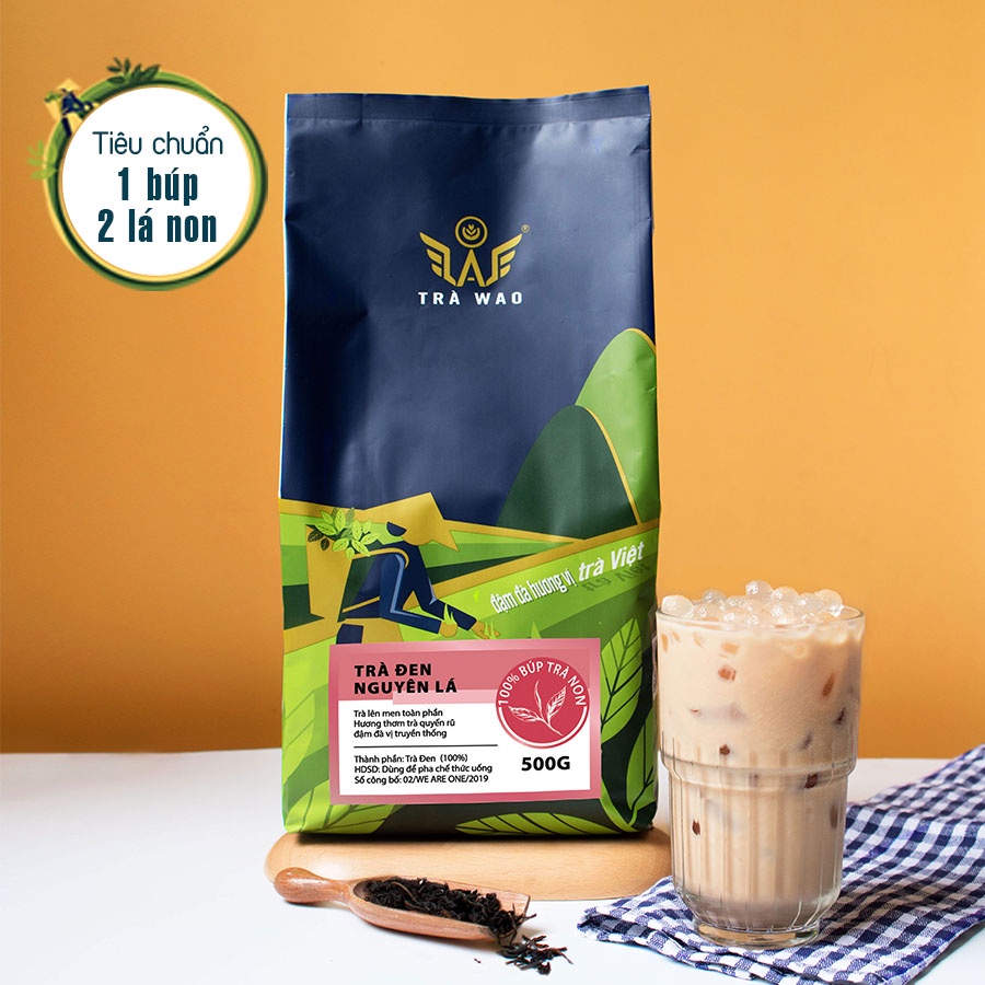 Trà Đen Nguyên Lá WAO (500gr/túi) pha trà sữa Việt Nam, trà sữa Đài Loan, trà đào cam sả