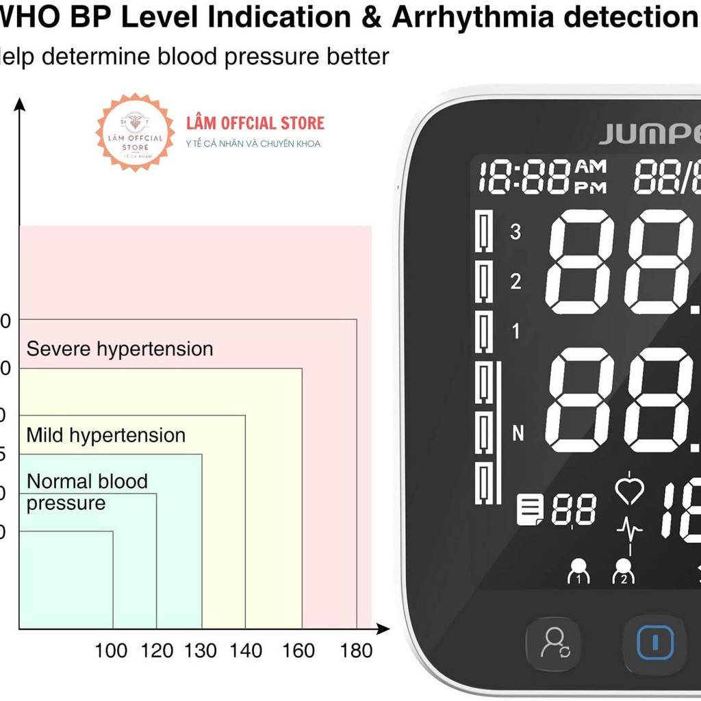 Máy đo huyết áp, máy đo huyết áp điện tử bắp tay JUMPER JPD-HA121 BLUETOOTH đạt chuẩn chứng nhận FDA Hoa Kỳ BH 5 năm