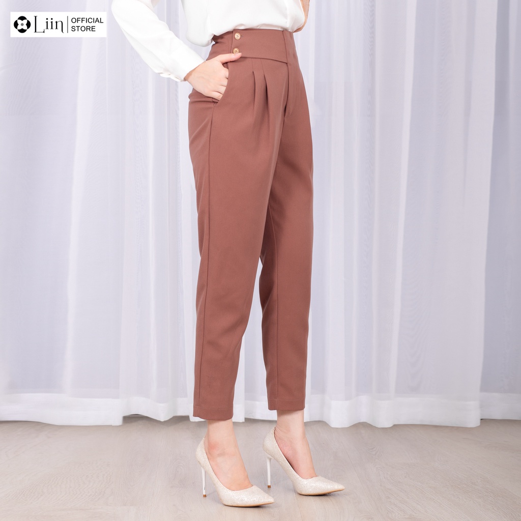 Quần baggy nữ Linbi màu Nâu Cafe kiểu dáng công sở thời thượng liin clothing Q3435
