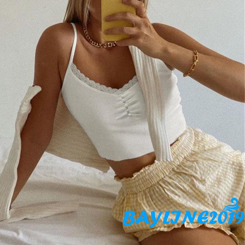 Áo Nữ Hai Dây Cổ Chữ V Phối Ren Thời Trang Quyến Rũ