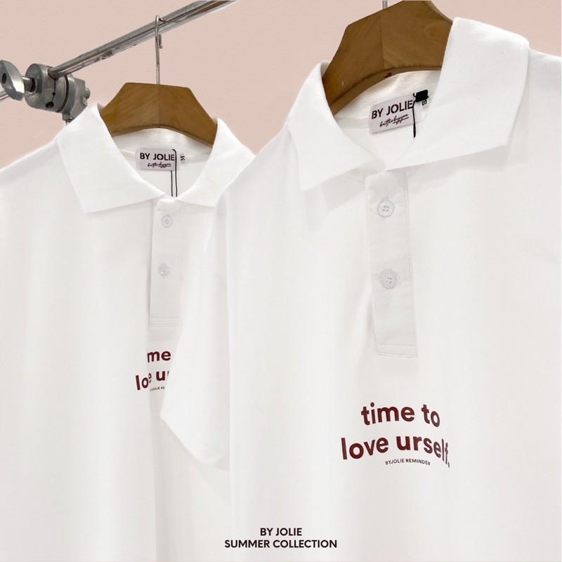 Áo polo unisex &quot;Time to love&quot; Byjolie chất cotton thoáng mát mềm mịn