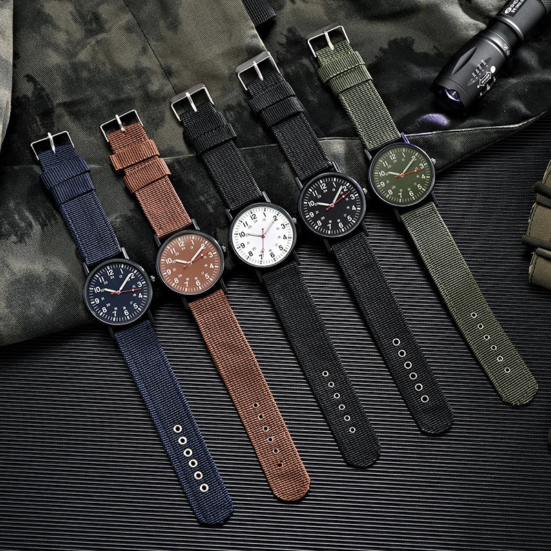 LWCC P002 Đồng hồ đeo tay mặt tròn máy thạch anh dây đeo canvas thời trang