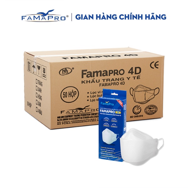 [4D MASK (KF94)-THÙNG 50 HỌP] Khẩu trang y tế cao cấp kháng khuẩn 3 lớp Famapro 4D 10 cái/hộp