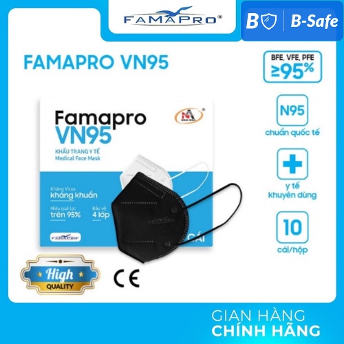 Khẩu trang N95 VN95 FAMAPRO đen/trắng (10 cái/hộp) HÀNG CAO CẤP FAMAPRO - BẢO VỆ HÔ HẤP - Bsafe