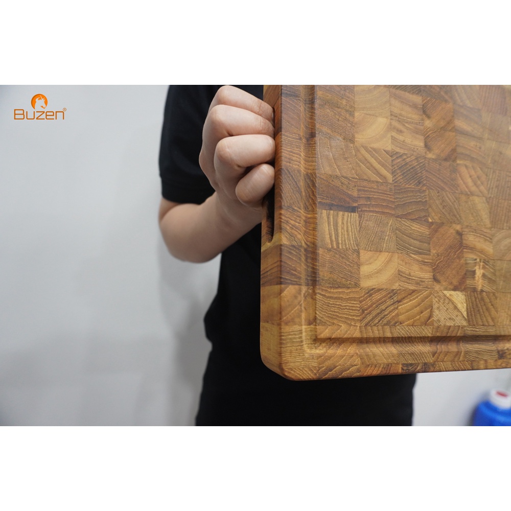 Thớt Gỗ Teak BUZEN Chữ Nhật Cỡ Trung 35x25x3.8cm - Thớt Gỗ Teak Cứng Không Sợ Mùn Không Mối Mọt Cong Vênh