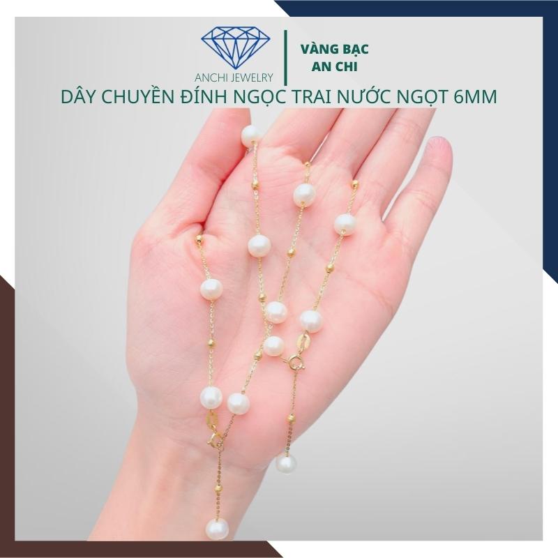 Dây chuyền hạt trai trắng ánh hồng kiểu thưa cách hạt, chuẩn bạc ta nguyên chất - Anchi jewelry